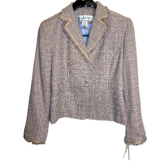 Rena Rowan Tweed Blazer Jacket Lavender Beige at the waist Fringe Edged size 8 - Picture 13 of 17